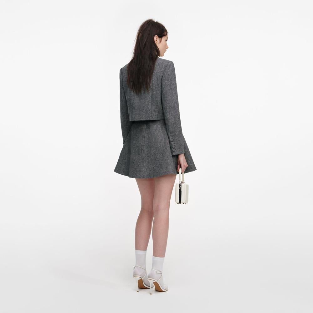 SP VIP PRICE Grey Herringbone Scarf Detail Jacket