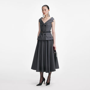 SP VIP PRICE Grey Wool Tailored Midi Dress