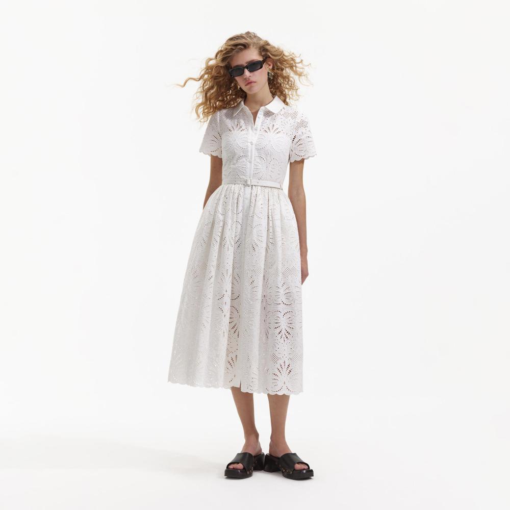 SELF PORTRAIT BLACK FRIDAY SALE White Cotton Embroidery Midi Dress