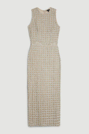 Karen Millen UK SALE Petite Embellished Woven Midi Dress - silver