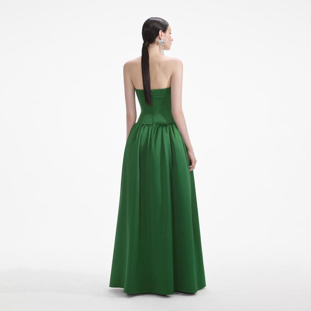 SELF PORTRAIT SS24 Green Satin Bandeau Maxi Dress