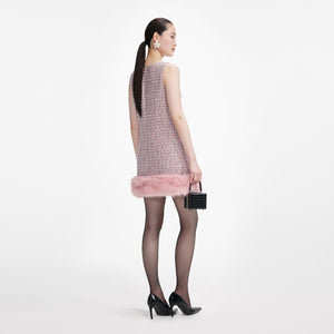 SP VIP PRICE Pink Boucle Fur Hem Mini Dress