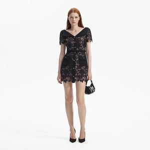 SELF PORTRAIT BLACK FRIDAY SALE Black Lace Open Neck Mini Dress