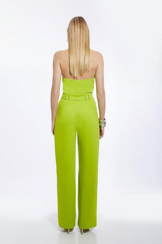 Karen Millen UK SALE Soft Tailored Halterneck Straight Leg Jumpsuit - lime