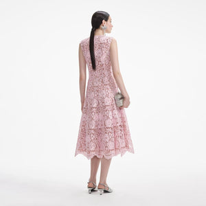 SELF PORTRAIT SS24 Pink Flower Lace Midi Dress