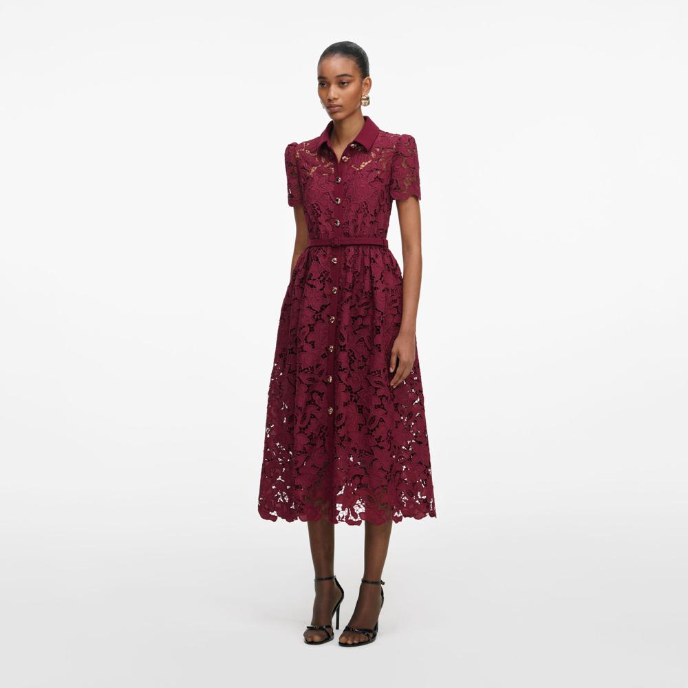 SP VIP PRICE Burgundy Lace Collared Midi Dress