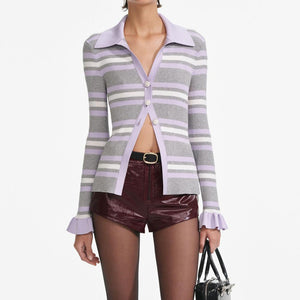 SP VIP PRICE Grey Stripe Rib Knit Top
