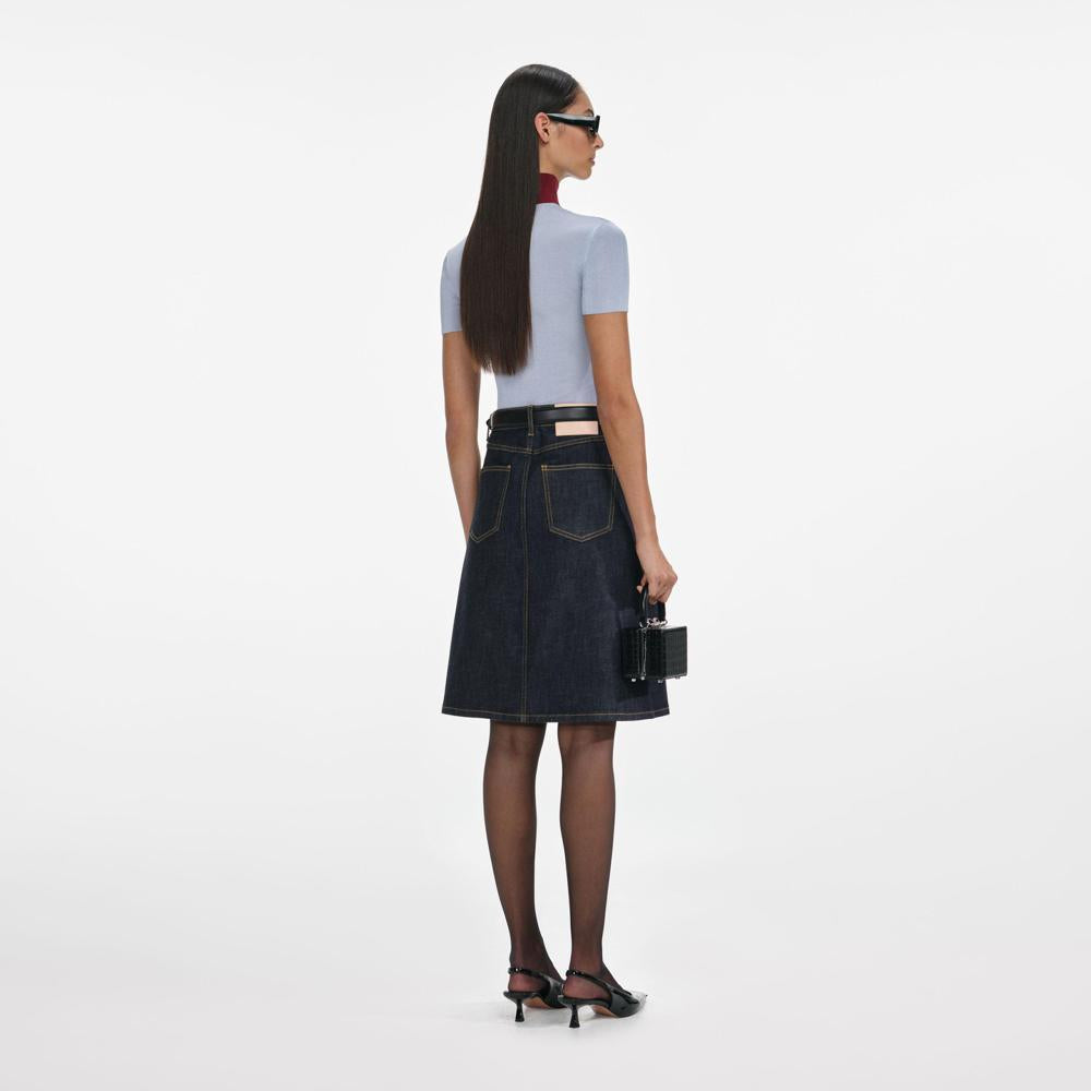 SP VIP PRICE Indigo Denim Belted Midi Skirt