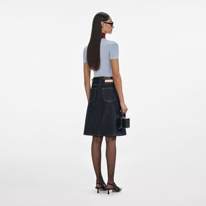 SP VIP PRICE Indigo Denim Belted Midi Skirt