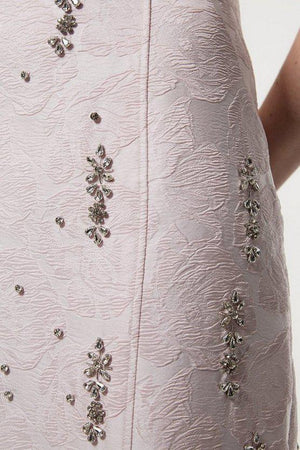 Karen Millen UK SALE Texture Jacquard Crystal Embellished Strapless Mini Dress - pink