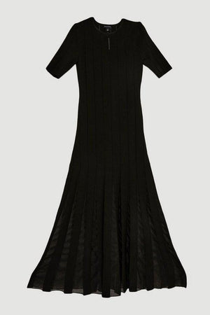 Karen Millen UK SALE Viscose Blend Filament Full Skirt Knit Midi Dress - black