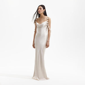 SP VIP PRICE Champagne Satin Flower Maxi Dress