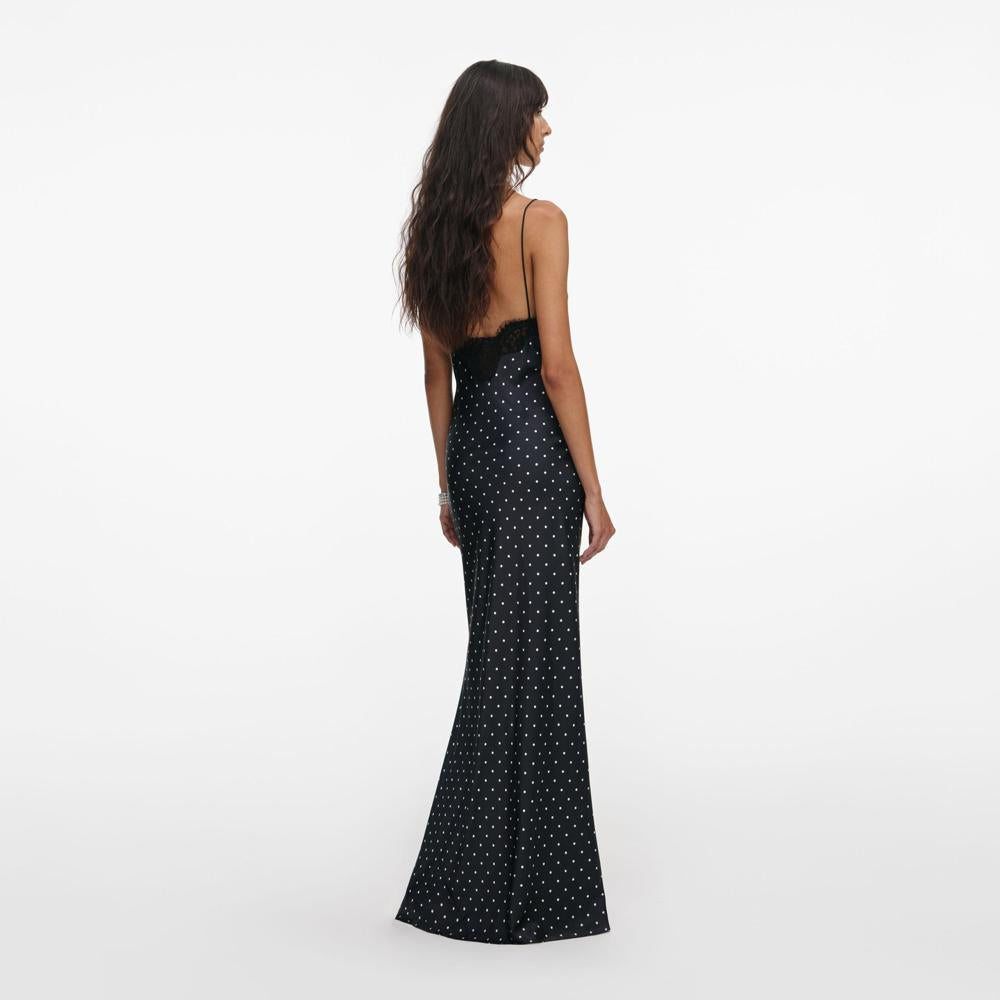 SP VIP PRICE Polka Dot Satin Lace Maxi Dress