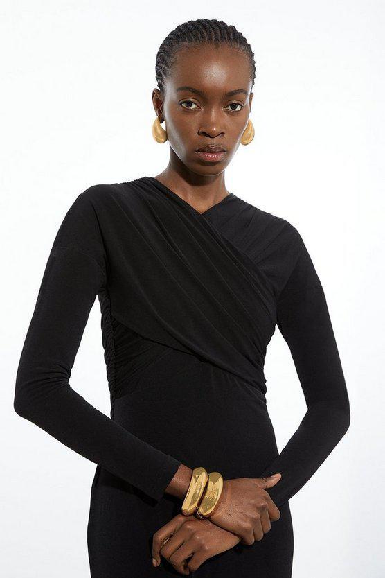 Karen Millen UK SALE Ruched Jersey Crepe Midi Dress - black