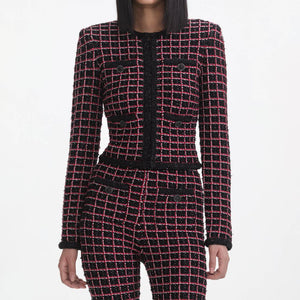 SELF PORTRAIT SS25 VIP PRICE Black And Red Check Cardigan
