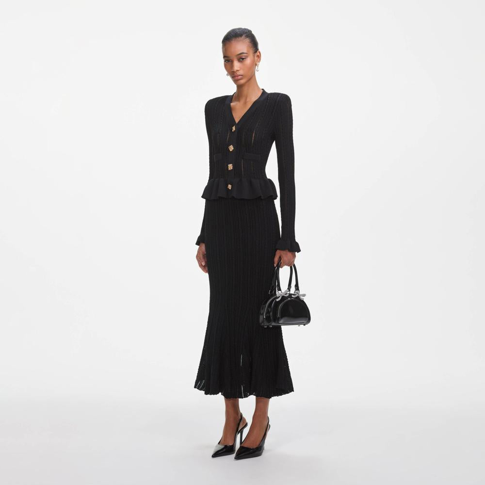 SP VIP PRICE Black Knit Peplum Midi Dress