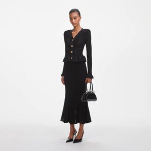 SP VIP PRICE Black Knit Peplum Midi Dress