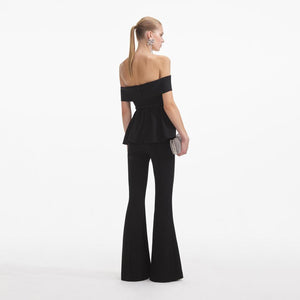 SELF PORTRAIT SS24 Black Crepe Off Shoulder Jumpsuit