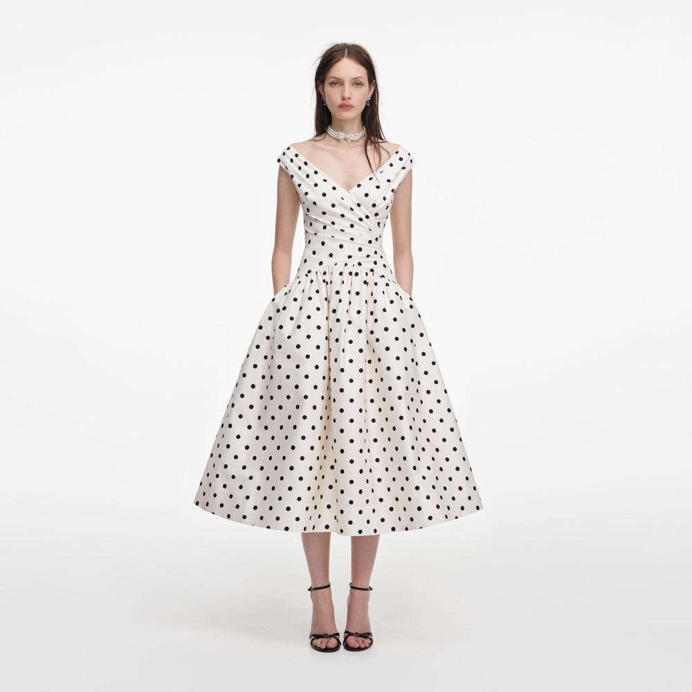 SP VIP PRICE Cream Polka Dot Cotton Midi Dress