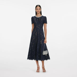SP VIP PRICE Navy Lace Embellished Midi Dress