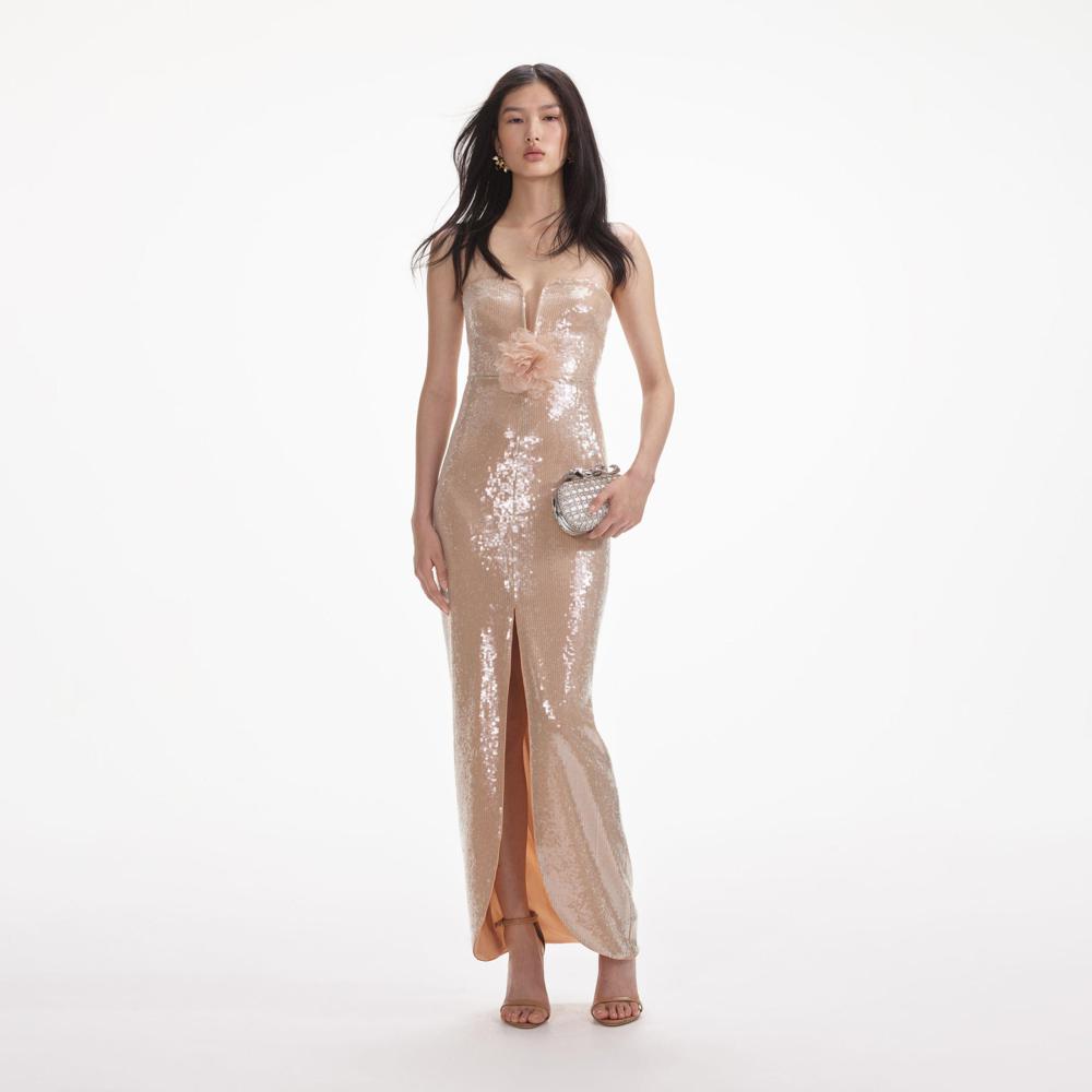 SELF PORTRAIT SS24 Champagne Sequin Maxi Dress