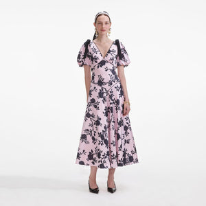 SP VIP PRICE Pink Satin Floral Midi Dress