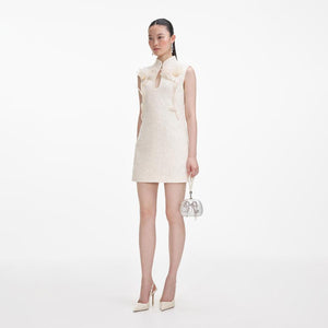 SELF PORTRAIT SS24 Cream Boucle Flower Motif Mini Dress