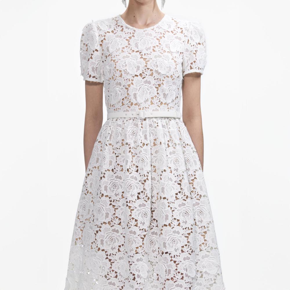 SELF PORTRAIT SS24 White Floral Lace Midi Dress