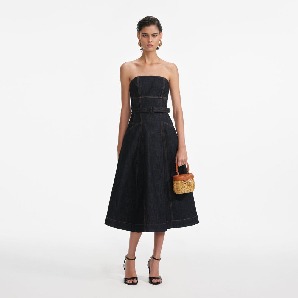 SP VIP PRICE Indigo Denim Bandeau Midi Dress