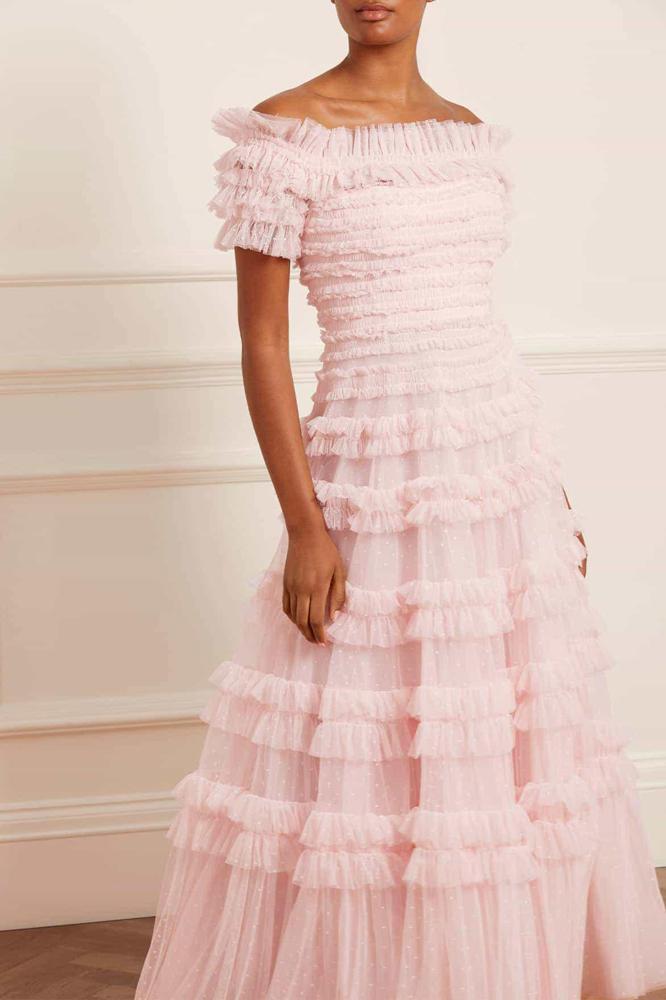 Needle & Thread CYBER SALE Lisette Ruffle Off Shoulder Gown - pink