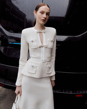 SP VIP PRICE Cream Sequin Knit Tailored Midi Dress