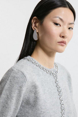 Karen Millen UK SALE Embellished Trim Cosy Knit Cardigan - grey