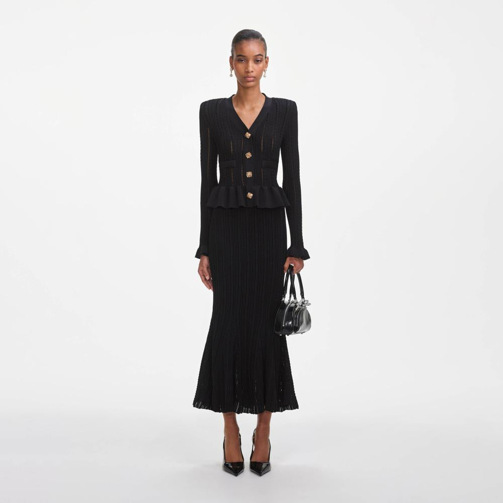 SP VIP PRICE Black Knit Peplum Midi Dress