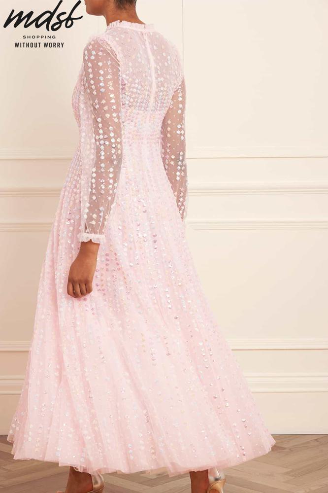 Needle & Thread CHRISTMAS SALE Raindrop Long Sleeve Ankle Gown - pink