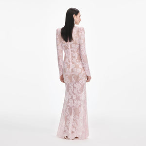 SP VIP PRICE Pale Pink Rhinestone Lace Maxi Dress