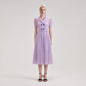 SELF PORTRAIT BLACK FRIDAY SALE Lilac Chiffon Pleated Collar Midi Dress