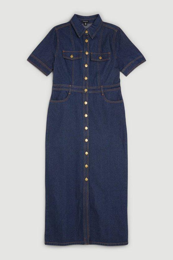 Karen Millen UK SALE Denim Maxi Shirt Dress - indigo