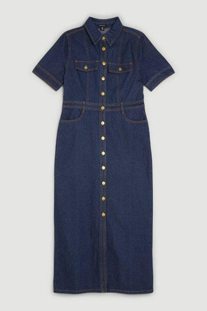 Karen Millen UK SALE Denim Maxi Shirt Dress - indigo