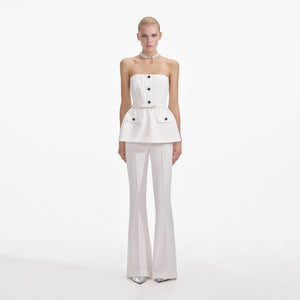 SELF PORTRAIT SS24 White Strech Crepe Jumpsuit