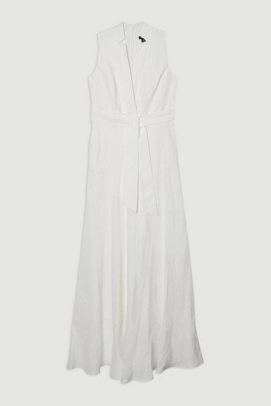 Karen Millen UK SALE Lydia Millen Linen Wrap Tie Waisted Maxi Dress - ivory