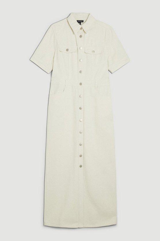 Karen Millen UK SALE Denim Maxi Shirt Dress - cream