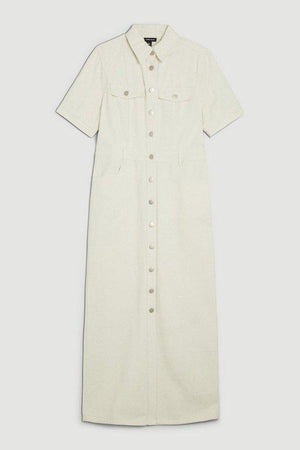 Karen Millen UK SALE Denim Maxi Shirt Dress - cream