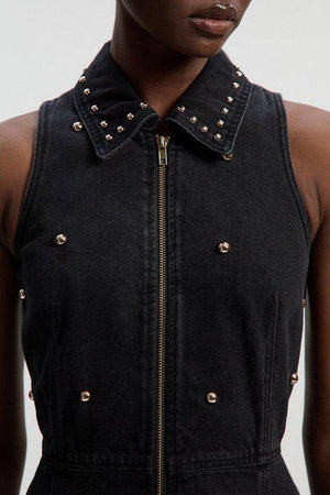 Karen Millen UK SALE Denim Studded Sleeveless Midi Dress