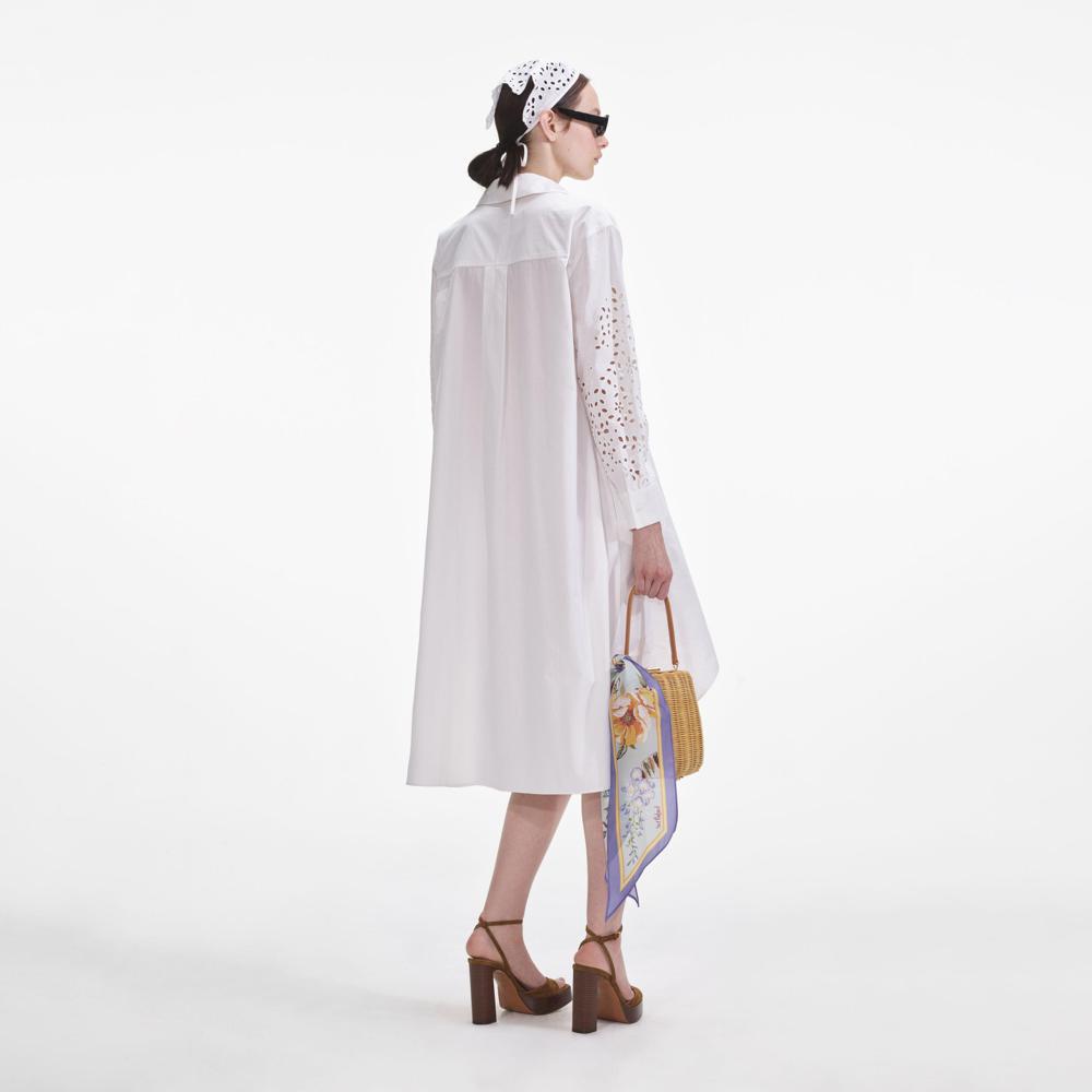 SP VIP PRICE White Cotton Embroidered Shirt Dress