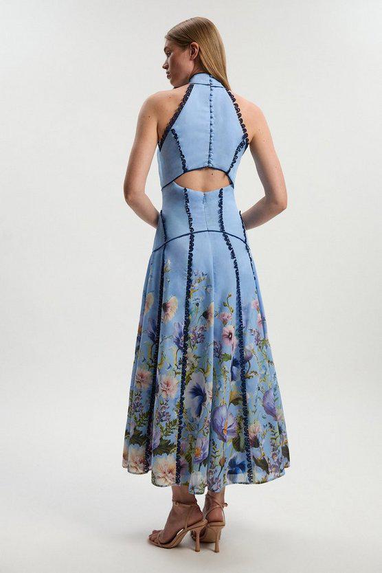 Karen Millen UK SALE Trailing Floral Woven Halter Neck Maxi Dress