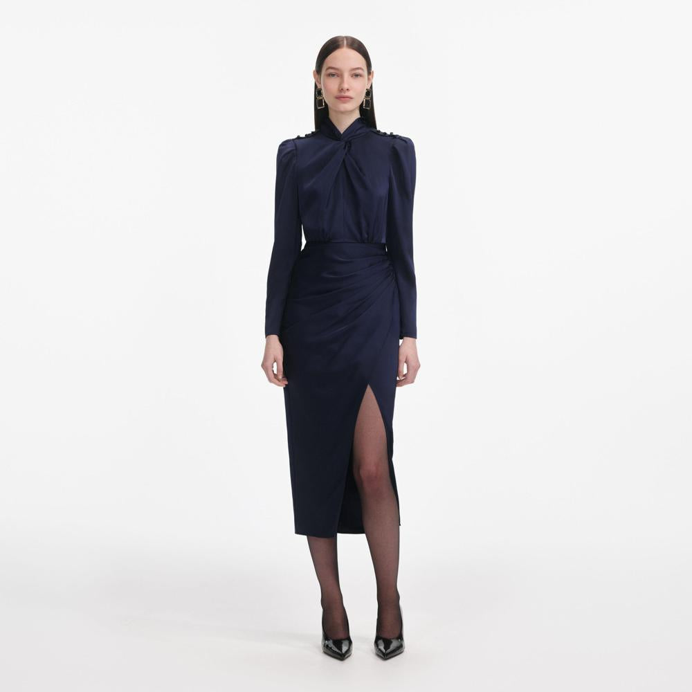 SP VIP PRICE Navy Satin Midi Dress