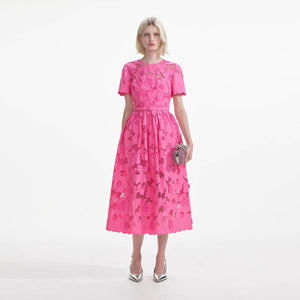 SELF PORTRAIT SS24 Pink Cotton Lace  Midi Dress