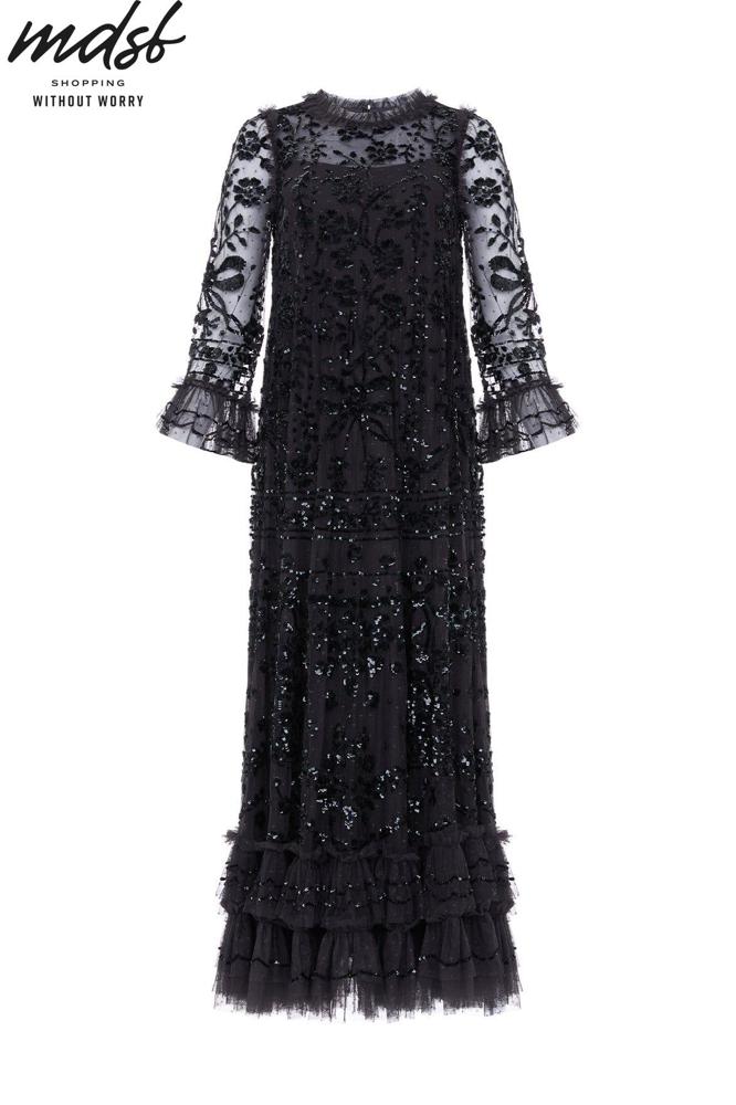 Needle & Thread CHRISTMAS SALE Celia Long Sleeve Ankle Gown - black