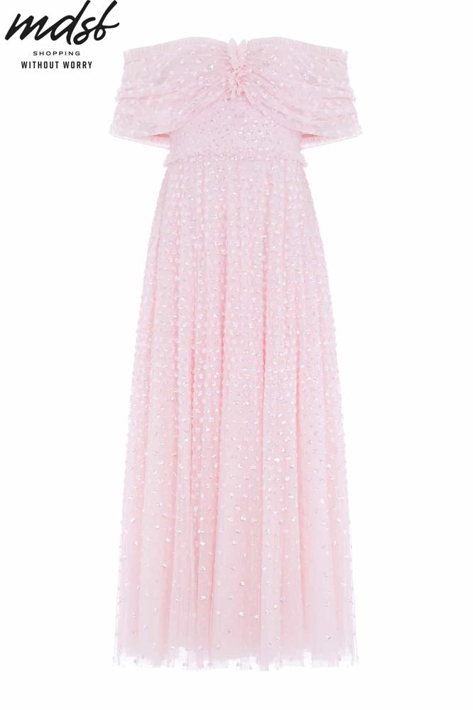 Needle & Thread CHRISTMAS SALE Grace Gloss Off-Shoulder Ankle Gown - pink