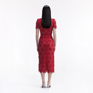 SELF PORTRAIT BLACK FRIDAY SALE Red Lace Open Neck Midi Dress